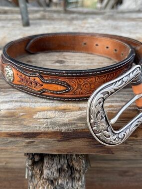 Grants Leather Western Leather Belt with Decorative Stitching
